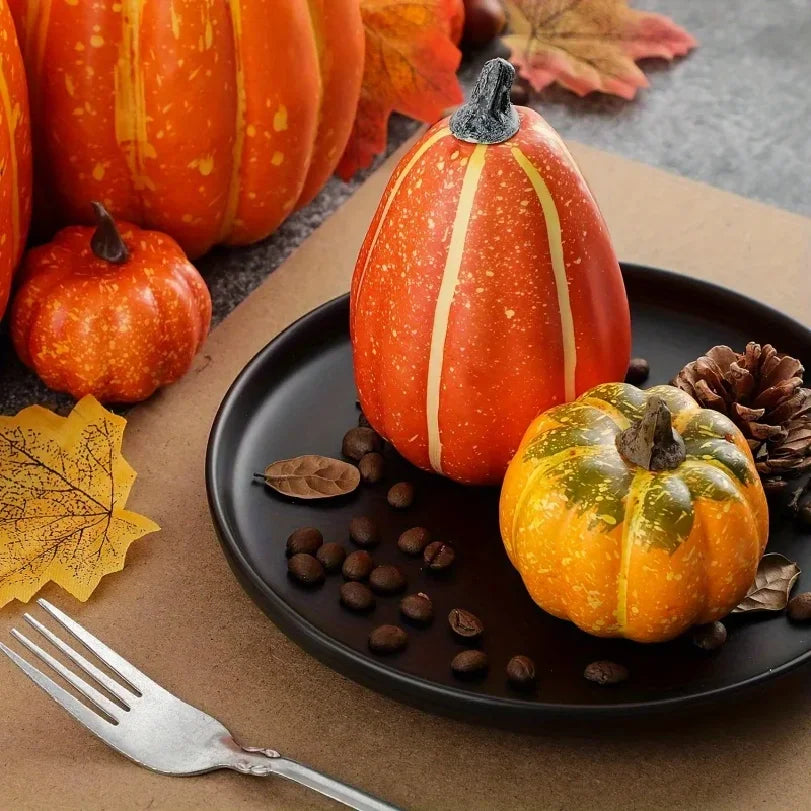 7PCS Artificial Orange Foam Pumpkins – Lightweight Pumpkin Decorations for Halloween, Autumn Harvest Festival, Outdoor Displays & Home Table Decor