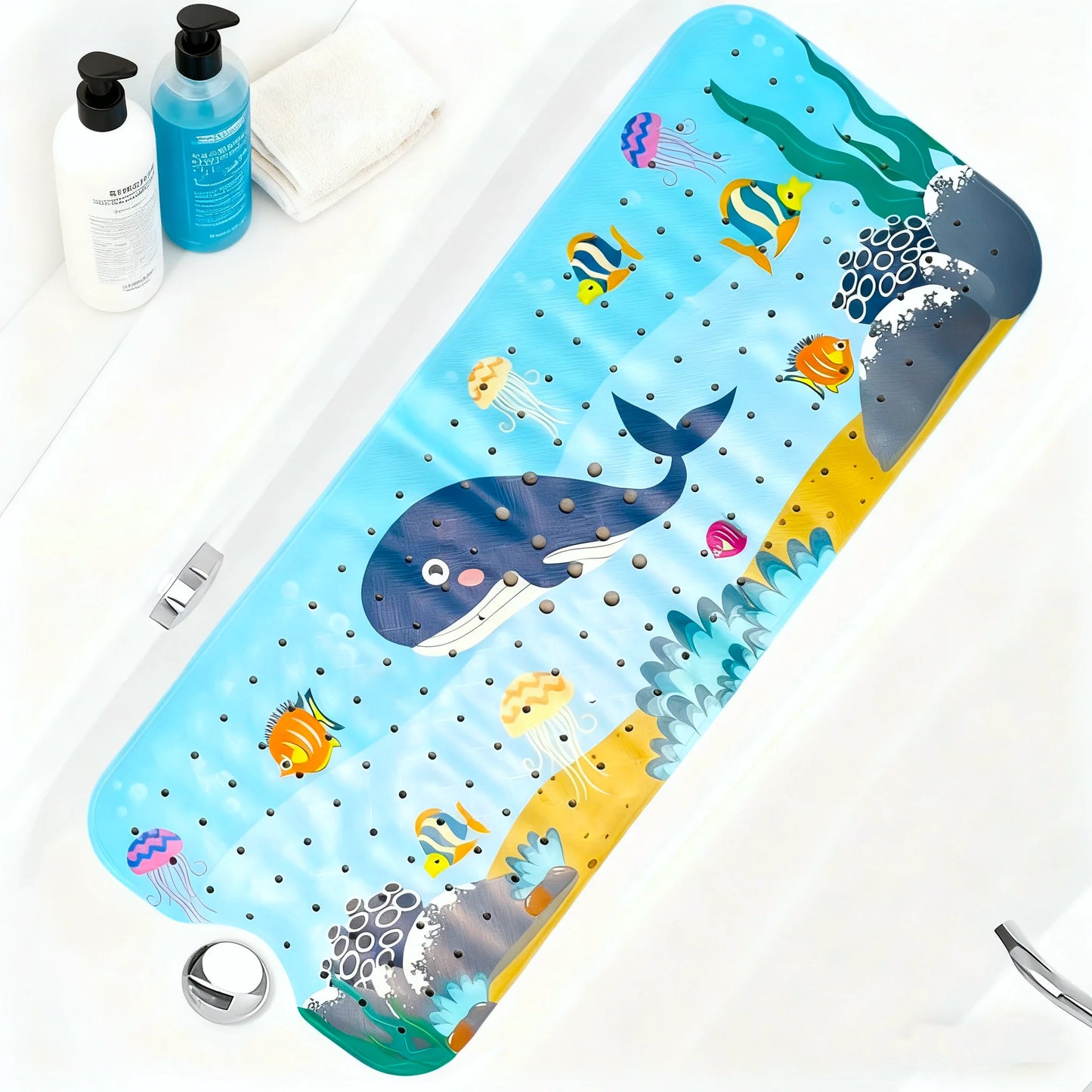 Cartoon Extra-Long Bathtub Mat 40x100cm – Non-Slip Shower & Bath Mat with Suction Cups and Drain Holes