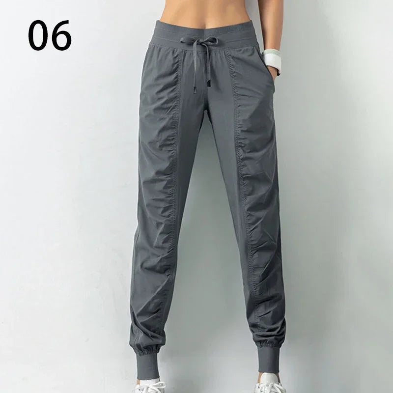 Pantalon de jogging femme à séchage rapide, cordon de serrage, athlétique, pour la salle de sport et le fitness, avec deux poches latérales