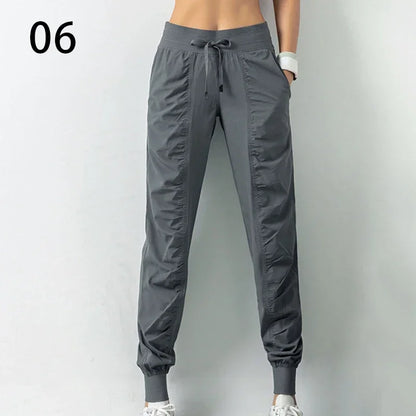 Pantalon de jogging femme à séchage rapide, cordon de serrage, athlétique, pour la salle de sport et le fitness, avec deux poches latérales