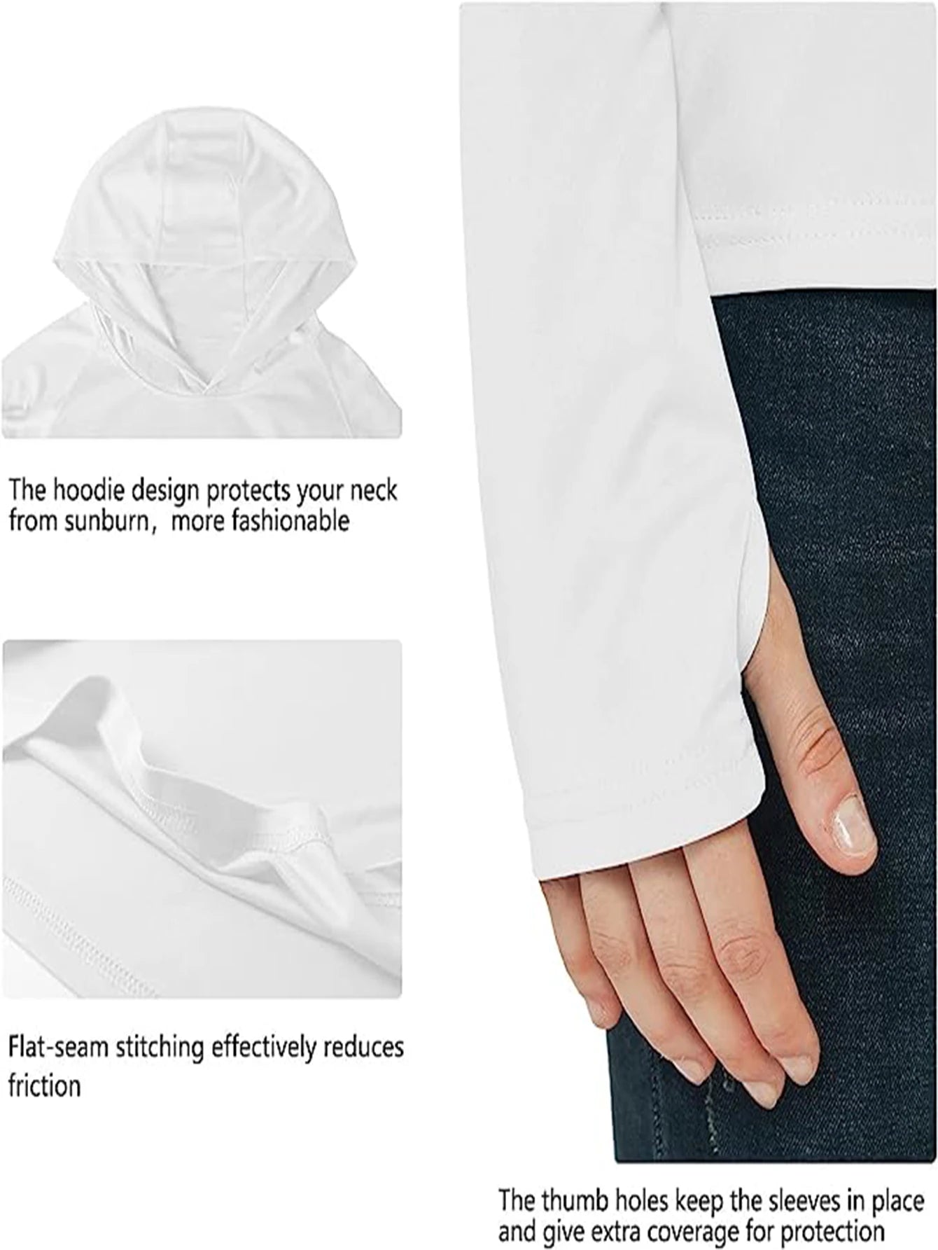 Women’s Sunscreen Hoodie T-Shirt Thumb Hole Hidden Ponytail Hole Outdoor Running Fitness Sport Top