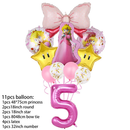 Princess Peach Party Supplies Set – Cartoon Anime-Themed Tableware, Balloons & Decorations for Children's Birthdays & Baby Showers
