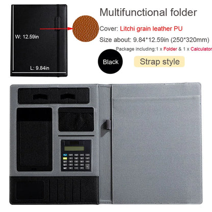 A4 PU Leather Padfolio Folder – Multifunction Document Holder & Business Portfolio Organizer for Men & Women