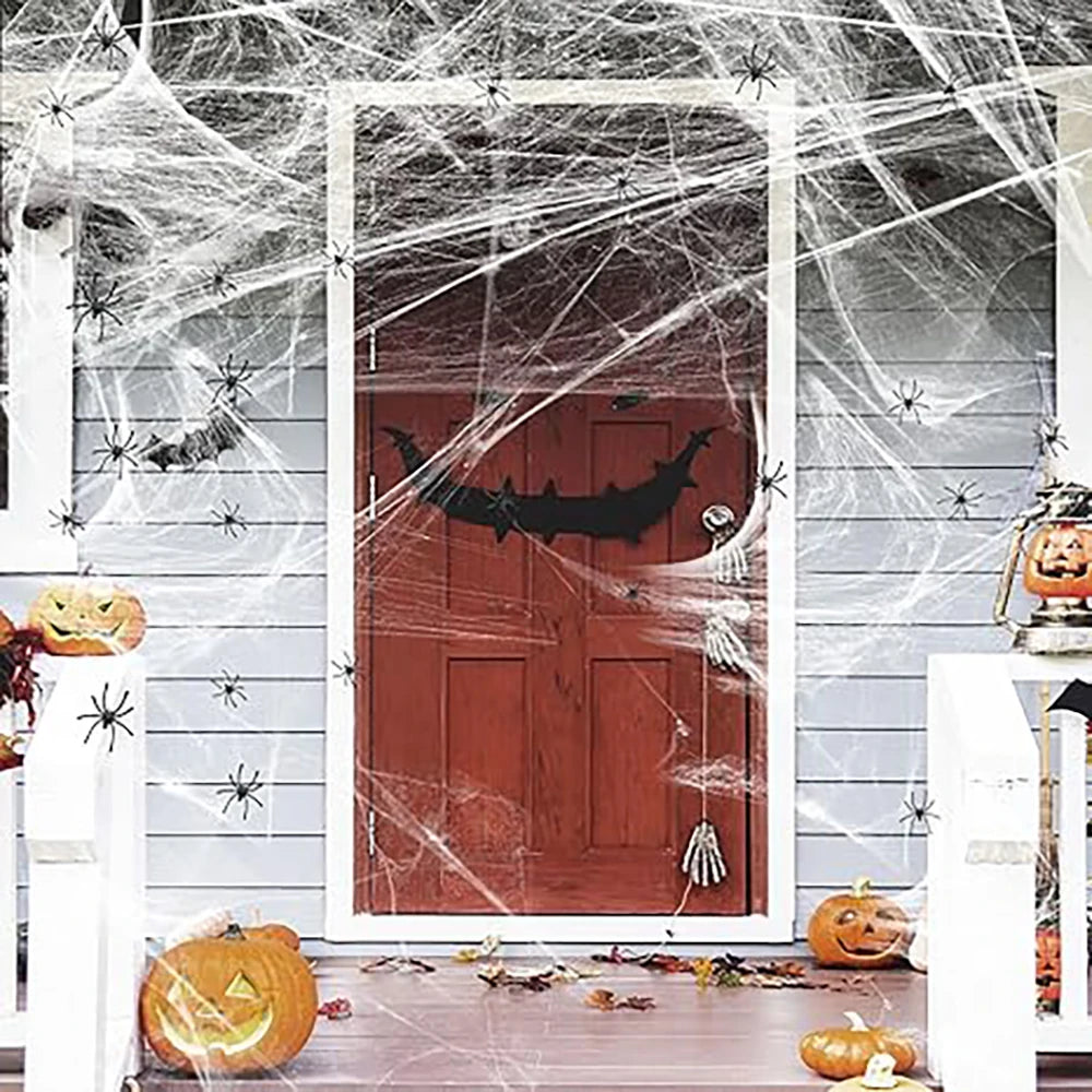 20/40g Halloween Spider Web Decoration, Black Stretchable Cobwebs with Spider Prop s, Haunted House Decor, Indoor and Outdoor Halloween Party Supplies, Spooky Home Decorations