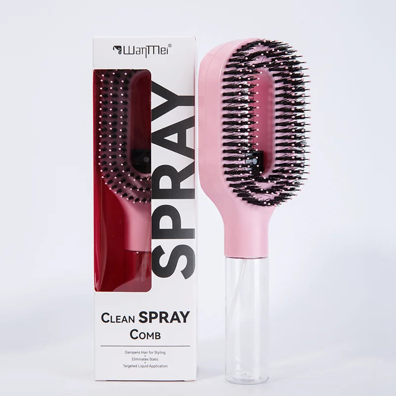 2-in-1 Detangling Spray Hair Brush with Water Mist Bottle – Anti-Static Scalp Massage Comb for All Hair Types