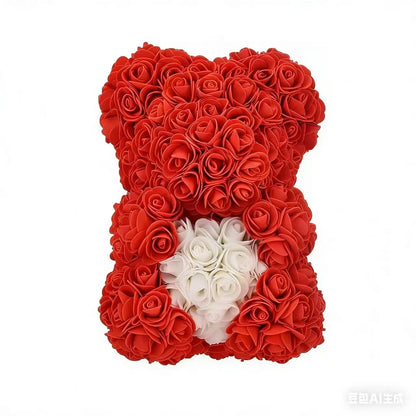 Oso de rosas artificiales de 25 cm con caja de regalo – Regalo romántico para ella en San Valentín, aniversario y boda