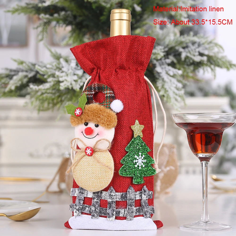 Christmas Wine Bottle Cover Set – Red Dress Wine Bottle Bag for Xmas, New Year Gifts, Navidad Party & Dinner Table Decor