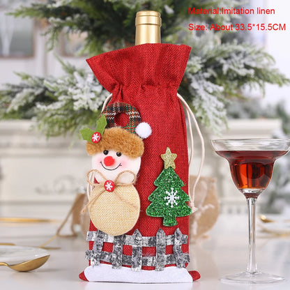 Christmas Wine Bottle Cover Set – Red Dress Wine Bottle Bag for Xmas, New Year Gifts, Navidad Party & Dinner Table Decor