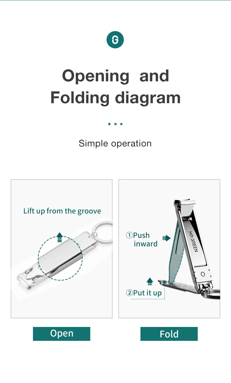 MR.GREEN Ultra-Thin Foldable Stainless Steel Nail Clipper – Portable Travel Fingernail Cutter & Manicure Grooming Tool