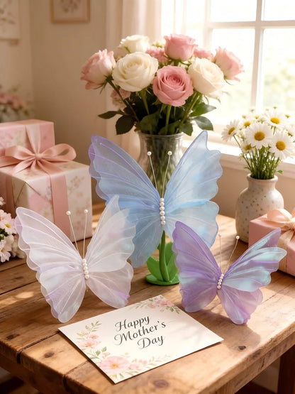 3D Gradient Silk Butterflies – Glitter Layered Butterfly Decorations for Weddings, Parties & Photo Props