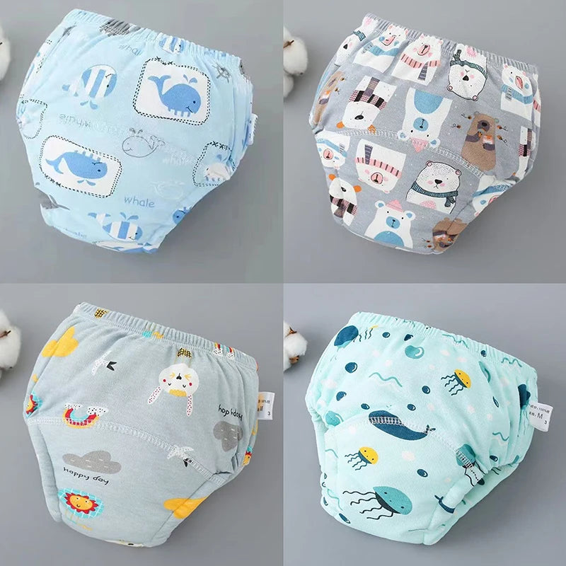 Culottes d'apprentissage de la propreté imperméables réutilisables (lot de 4) – Sous-vêtements d'entraînement en coton doux pour bébés garçons et filles avec protection anti-fuites