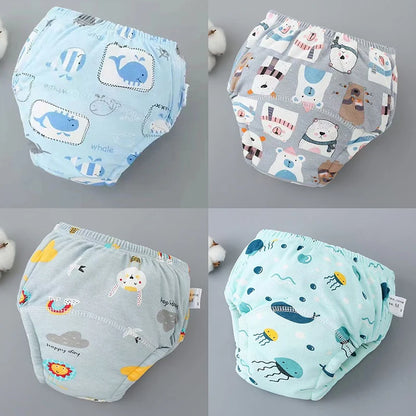 Culottes d'apprentissage de la propreté imperméables réutilisables (lot de 4) – Sous-vêtements d'entraînement en coton doux pour bébés garçons et filles avec protection anti-fuites