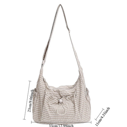 Bolso de hombro de nailon estilo coreano – Bolso tote sencillo a cuadros con cremallera y diseño de nube plisada con cordón ajustable, bandolera de moda para mujer, bolso de mano casual para el día a día