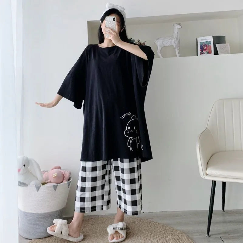 Plus Size Women's Pajama Set Up to 6XL – Short Sleeve O-Neck Sleepwear Top & Pants Set for Summer