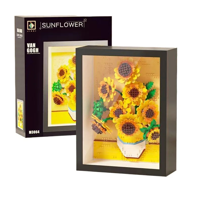 3D Diamond Building Block Art Set with Display Box – Van Gogh Sunflowers, The Starry Night & Great Wave Inspired Model, Kids' Gift