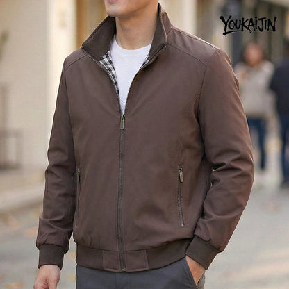 Men’s Korean-Style Slim-Fit Overcoat – Solid Color Stand Collar Jacket, Casual Spring & Autumn Outerwear, Sizes S–6XL