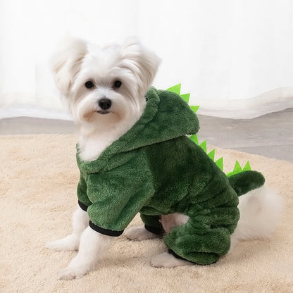 Halloween Dinosaur Dog & Cat Costume – Warm Fleece Hoodie Sweater for Small Dogs, Puppies & Kittens, Cute Winter Pet Clothes