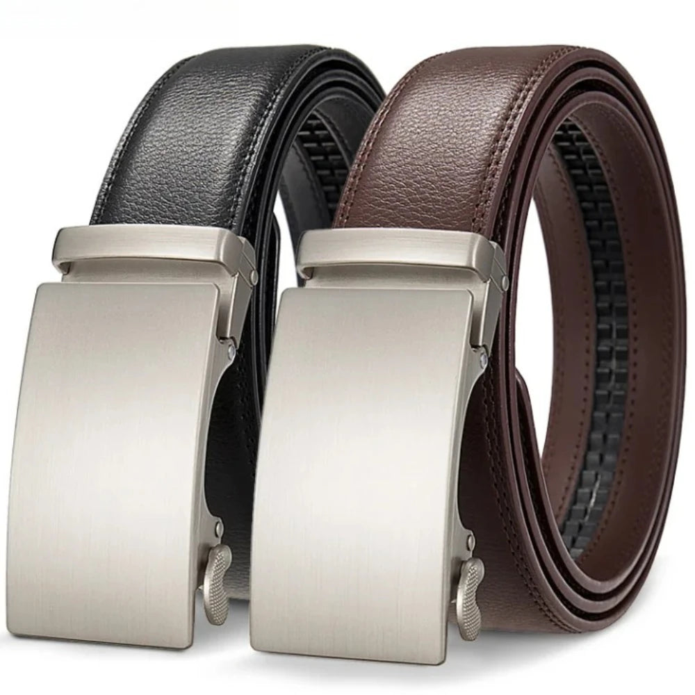 Men's 3.5cm Alloy Automatic Buckle Belt – Durable PU Leather Waist Belt, High-End Fashion Business Strap for Casual & Formal Wear