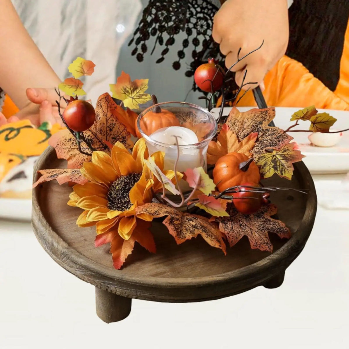Artificial Maple Leaf Candle Ring Wreath – Rustic Fall Floral Ornament for Party, Living Room, Festival Table & Farmhouse Home Decor