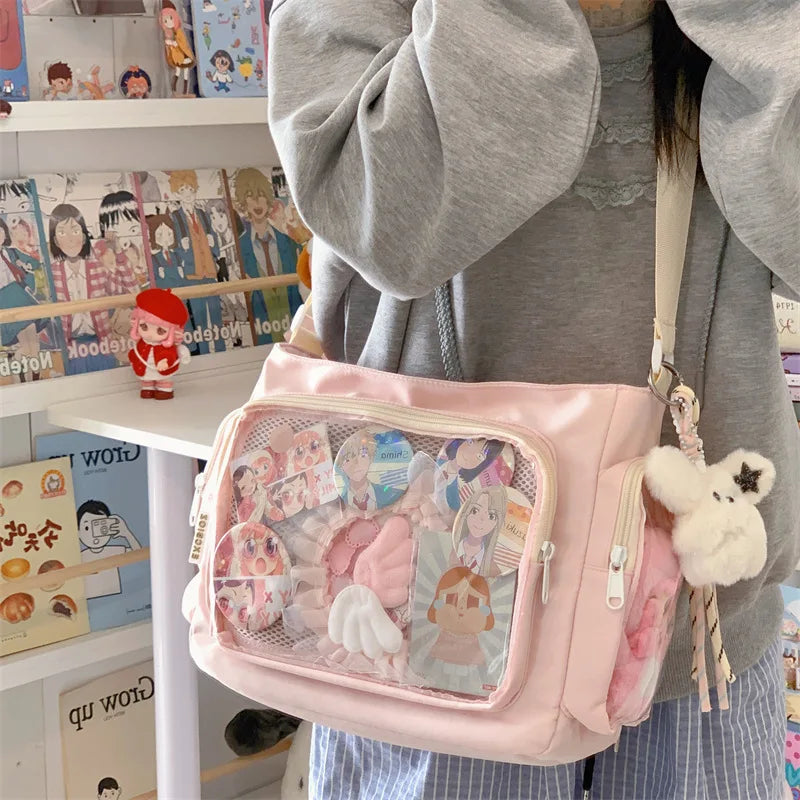 Bolso bandolera transparente de moda – Bolso de hombro Ita de gran capacidad para niñas, bolso mensajero de estilo escolar a la moda, bolso Kawaii versátil para uso diario y accesorios
