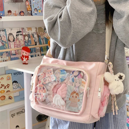 Bolso bandolera transparente de moda – Bolso de hombro Ita de gran capacidad para niñas, bolso mensajero de estilo escolar a la moda, bolso Kawaii versátil para uso diario y accesorios