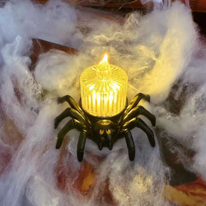 Halloween LED Pumpkin Candle Lamp – Button-Operated Plastic Pumpkin, Spider & Skull Horror Prop Decoration for Bar & Haunted House