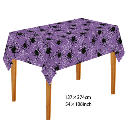 Halloween Tablecloth, Haunted House Pumpkin and Spider Web Table Cover, Spooky Dining Table Decor, Halloween Party Supplies, Indoor Home Kitchen Decoration