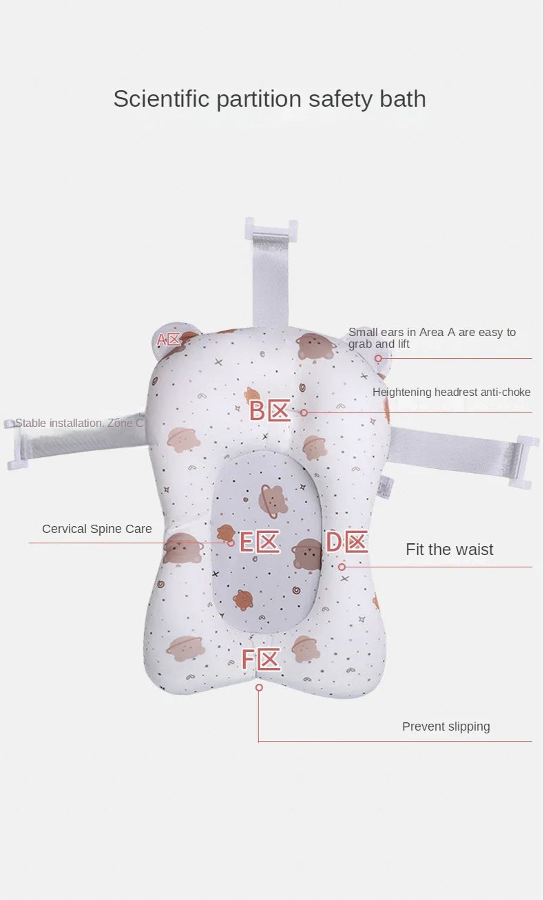 Tapete de soporte para bañera de bebé recién nacido – Cojín de baño plegable antideslizante para bebés, almohadilla de bañera de seguridad con diseño de dibujos animados para baby shower, soporte cómodo para lactancia y baño