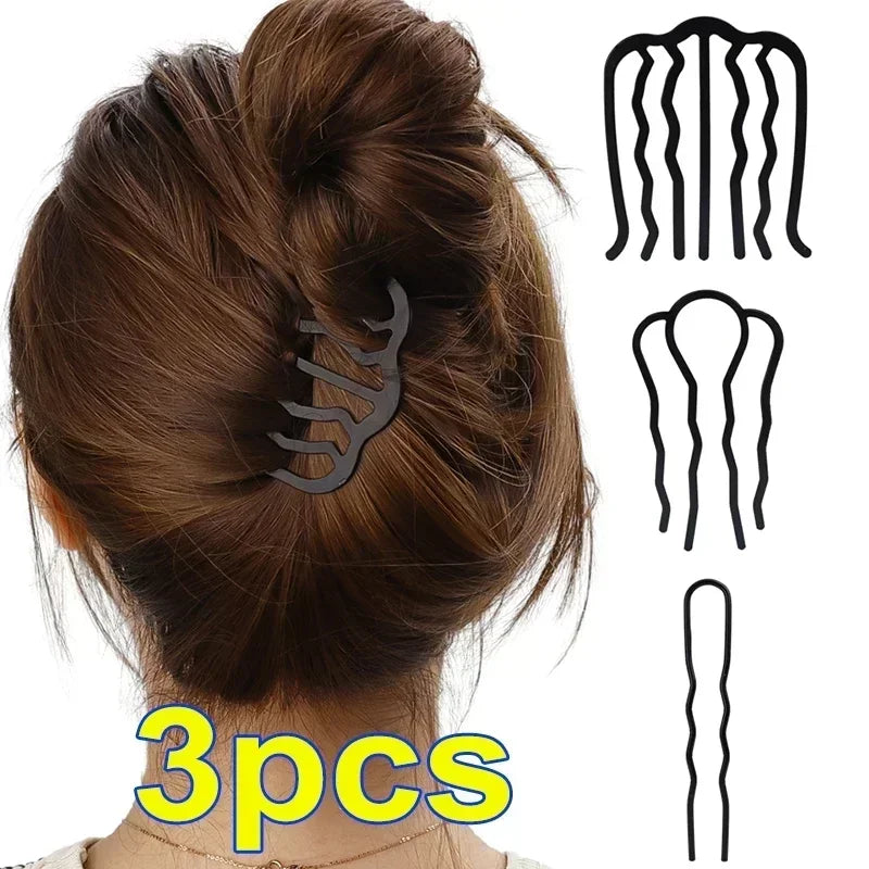 1/3PCS Black Metal Hair Fork Clips – Women's & Girls' Hair Pin Comb for Messy Buns, Updos & Side Styling, Elegant Hair Accessories