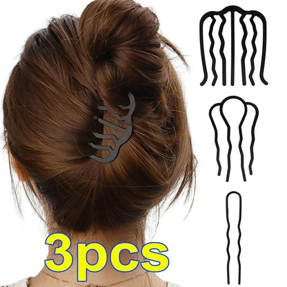 1/3PCS Black Metal Hair Fork Clips – Women's & Girls' Hair Pin Comb for Messy Buns, Updos & Side Styling, Elegant Hair Accessories