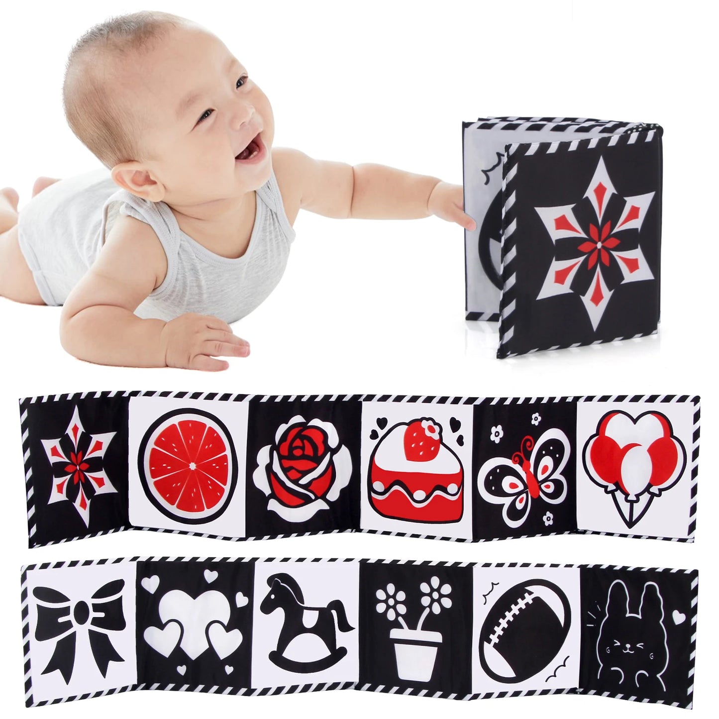 Black & White Sensory Cloth Book for Babies 0–12 Months Montessori Soft Crinkle Toy