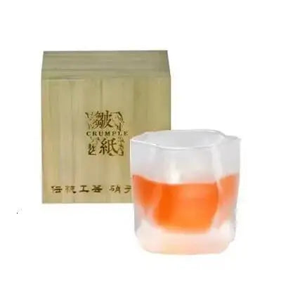 Japanese Edo Designer Whiskey Glass – Irregular Crumple Paper Shape Crystal Faceted Rock Glass for Whiskey, Wine & Bar Drinkware