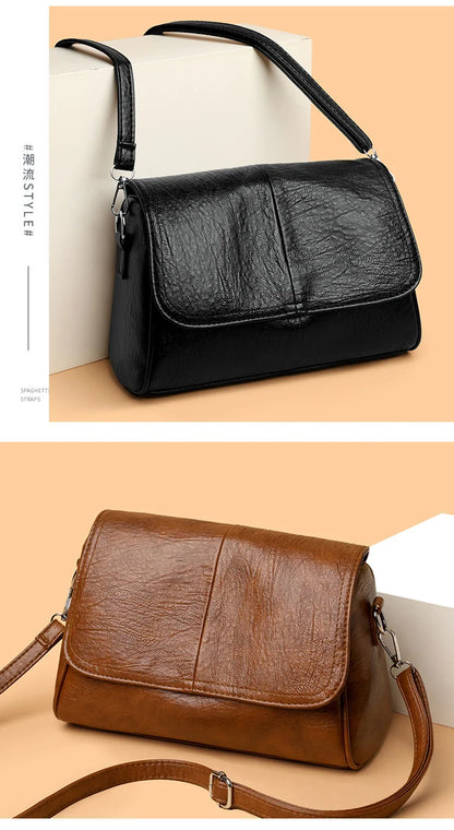 Sac bandoulière en cuir ciré huilé rétro – Sac à main texturé vintage avec rabat élégant, bandoulière réglable, sac à main décontracté classique pour femmes et usage quotidien