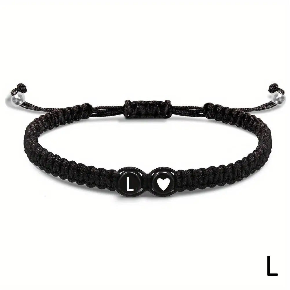 A–Z Initial Heart Braided Bracelet – Personalized Adjustable Name Charm Bracelet for Women & Men | Friendship Jewelry Gift