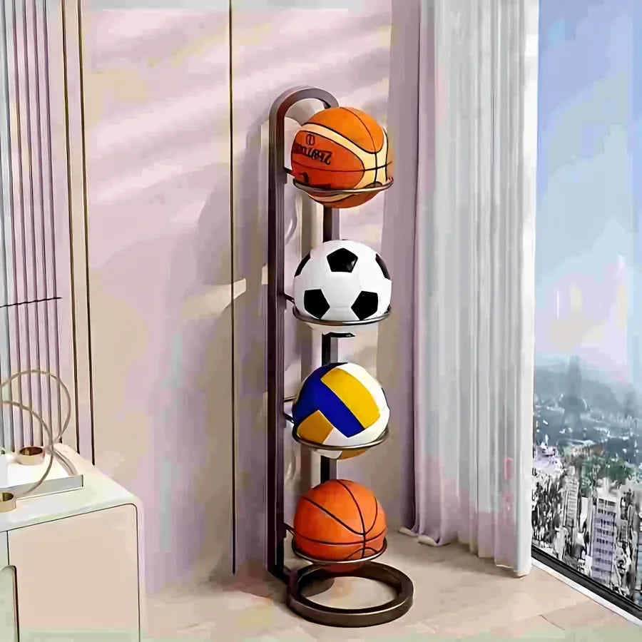 Organisateur de ballons de sport en métal noir – Support de rangement multifonctionnel pour la maison, le garage et la salle de sport