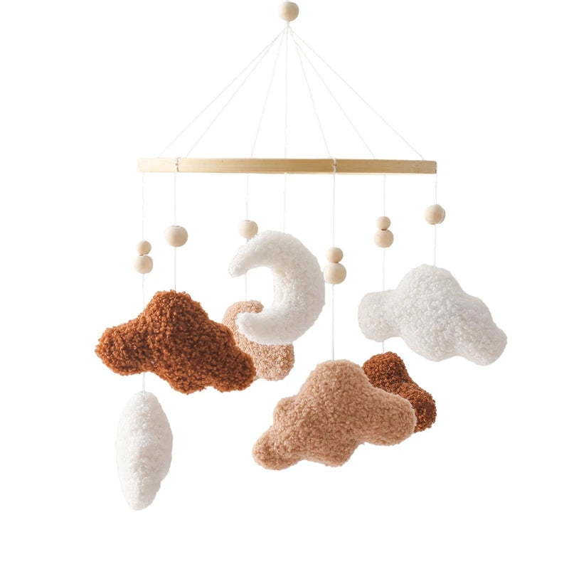 Móvil de cuna de madera para bebé con juguetes colgantes de fieltro de oso y caja de música, campana de cama para recién nacido