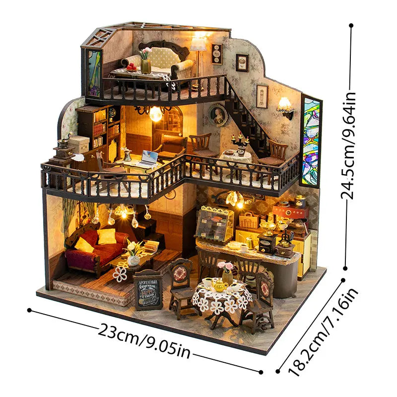 Wooden Dollhouse 3D Puzzle Kit – DIY Miniature Room Model with Furniture & LED Lights Home Decoration