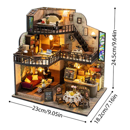 Wooden Dollhouse 3D Puzzle Kit – DIY Miniature Room Model with Furniture & LED Lights Home Decoration