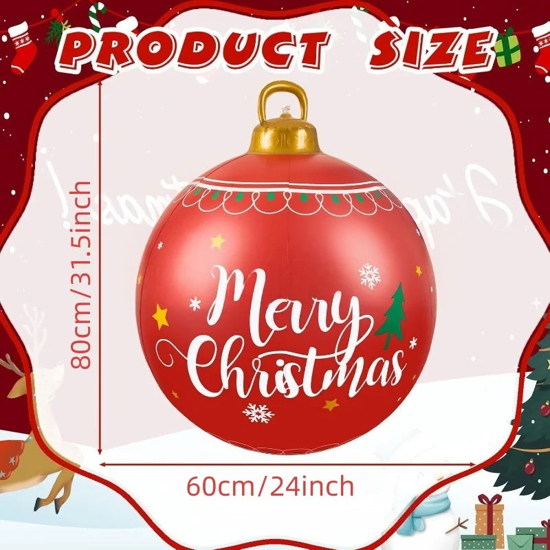 32-Inch Giant PVC Inflatable Christmas Ball Ornament – Large Outdoor Xmas Blow-Up Decoration for Christmas Parties, Yard & Holiday Decor