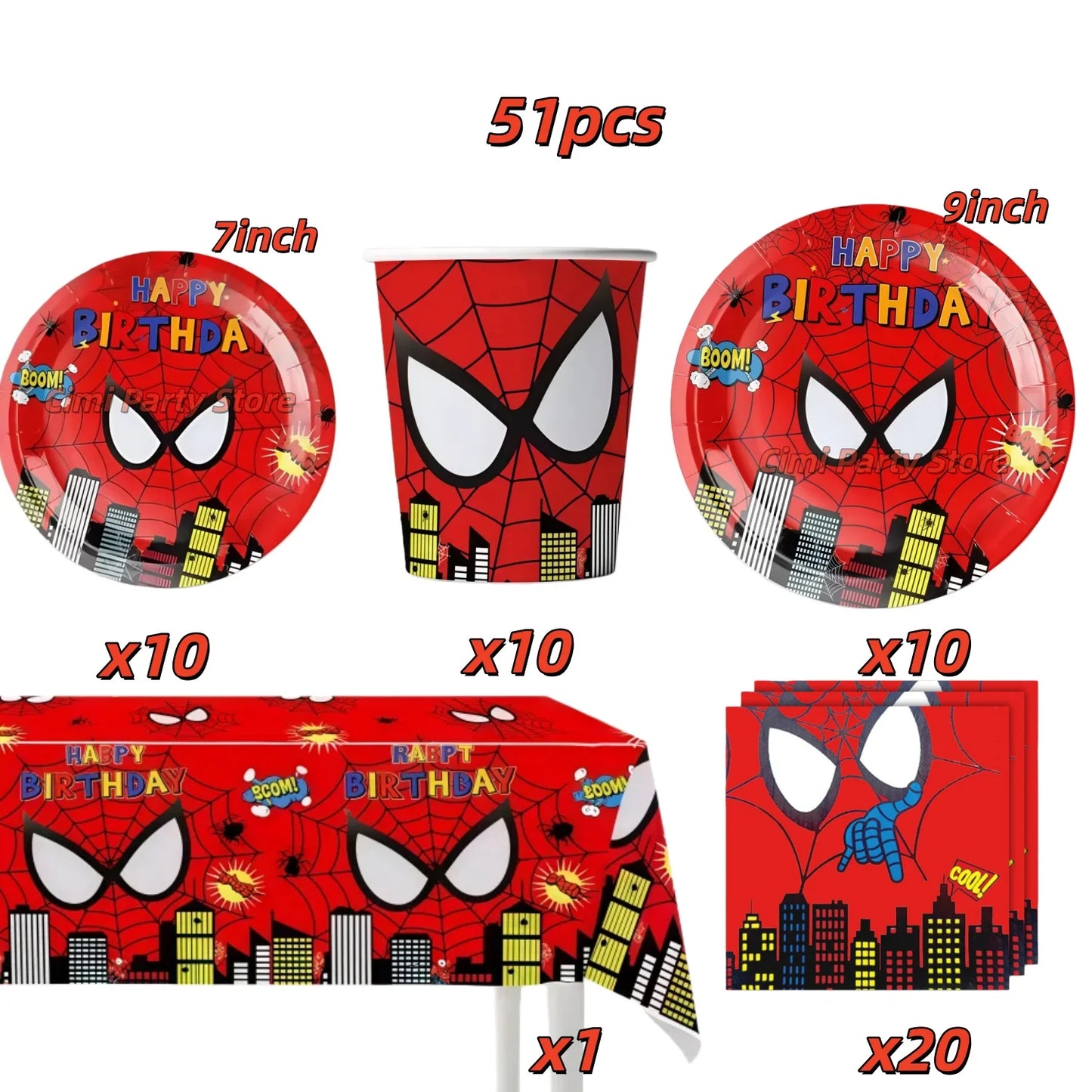 Spider Hero Birthday Party Supplies Set – Kids' Party Tableware Kit with Plates, Cups, Tablecloth, Backdrop, Balloons & Decorations