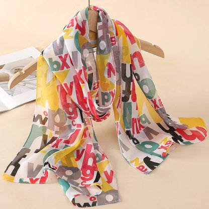 Women's Printed Chiffon Scarf Shawl – Lightweight Silk-Feel Long Wrap for Beach, Travel & Outdoor Wear, Fashion Headband Accessory
