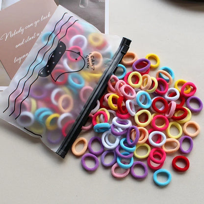100PCS Kids Elastic Hair Bands – 2CM Nylon Hair Ties for Girls & Babies | Colorful Stretch Hair Accessories for Children