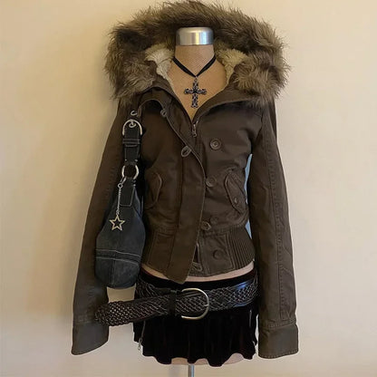 Women's Y2K Korean Retro Jacket Slim Fit Vintage Autumn Winter Coat Unique Chic Casual Outerwear Fashion Top