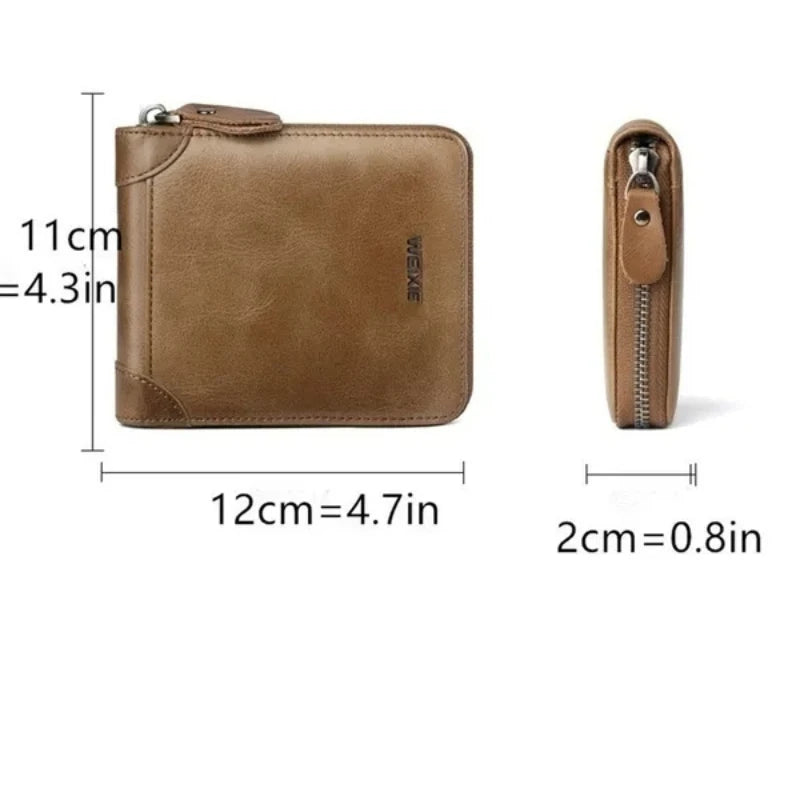 Cartera de cuero WEIXIE RFID con cremallera para monedas y tarjetero compacto