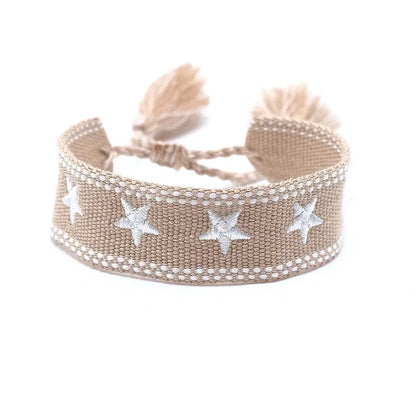 Pulsera de estrella bordada bohemia – Correa de muñeca tejida a mano con borlas para mujer | Regalo de joyería de moda étnica