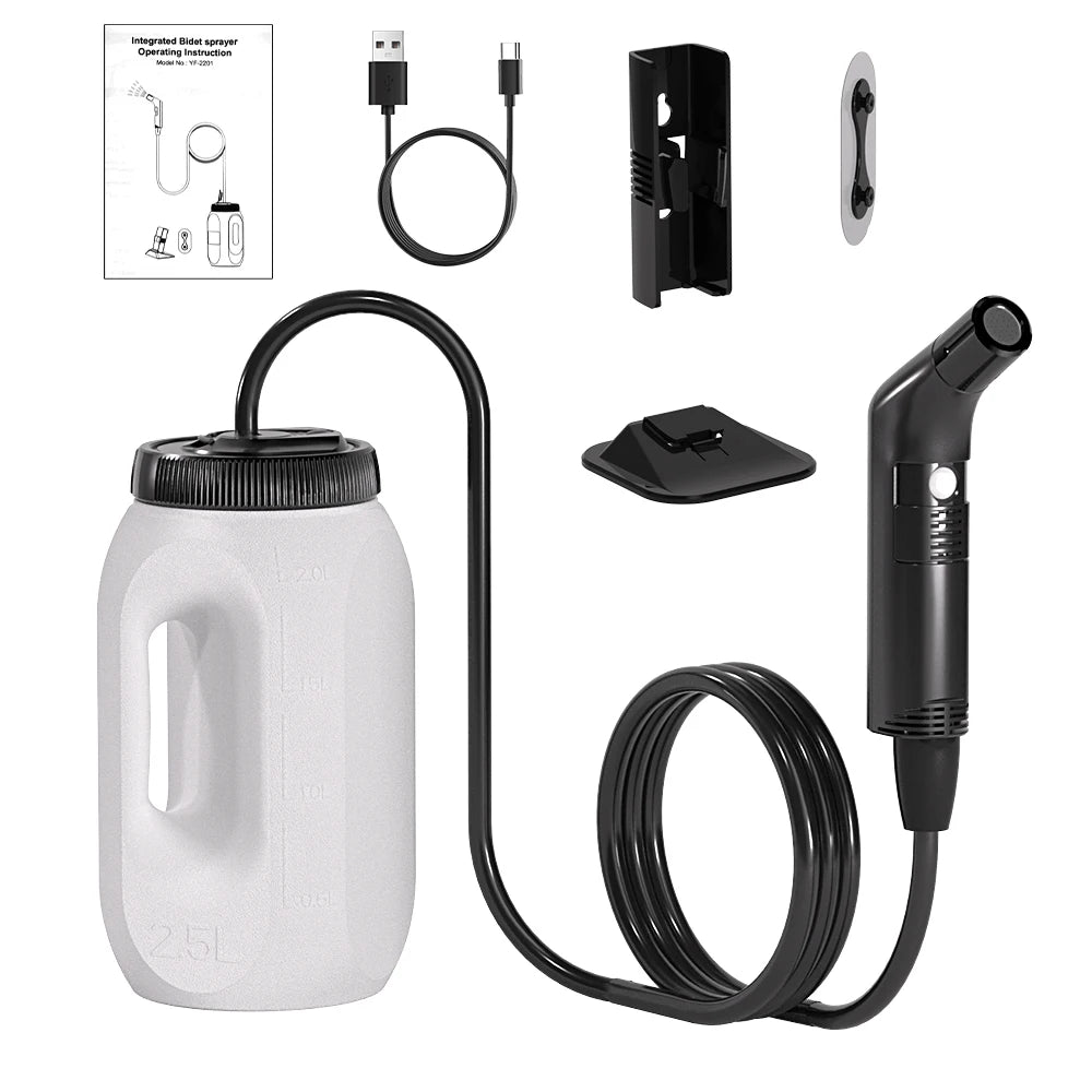 Pulverizador de bidé eléctrico portátil de 2.5L – Bidé de viaje recargable para higiene personal con boquilla Shataf de mano para camping, baño y limpieza sobre la marcha