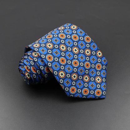 Men's 7.5cm Soft Silk Necktie – Floral & Dot Pattern Tie for Weddings, Business, Parties & Formal Wear