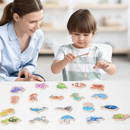 Jouet de Pêche Magnétique en Bois – Jeu d'Apprentissage Montessori sur la Vie Marine, Activité de Pêche Éducative Précoce pour Bébé, Jouet de Développement Cognitif Interactif Parent-Enfant pour Enfants