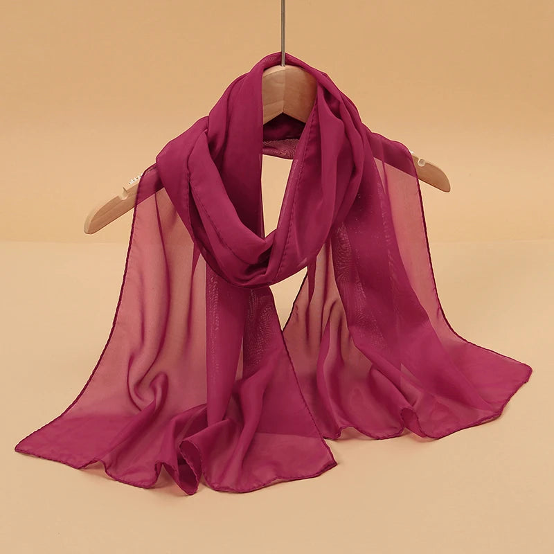 Women's Printed Chiffon Scarf Shawl – Lightweight Silk-Feel Long Wrap for Beach, Travel & Outdoor Wear, Fashion Headband Accessory