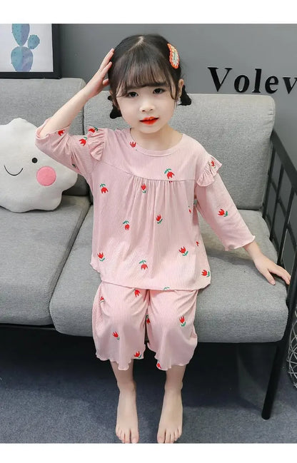 Conjunto de pijama para niños – Atuendo de dormir estampado de flores para bebés y niñas para las cuatro estaciones | Conjunto cómodo de ropa y de casa para niños